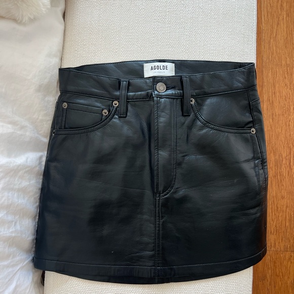 AGOLDE Black Leather Mini Skirt - Picture 1 of 3